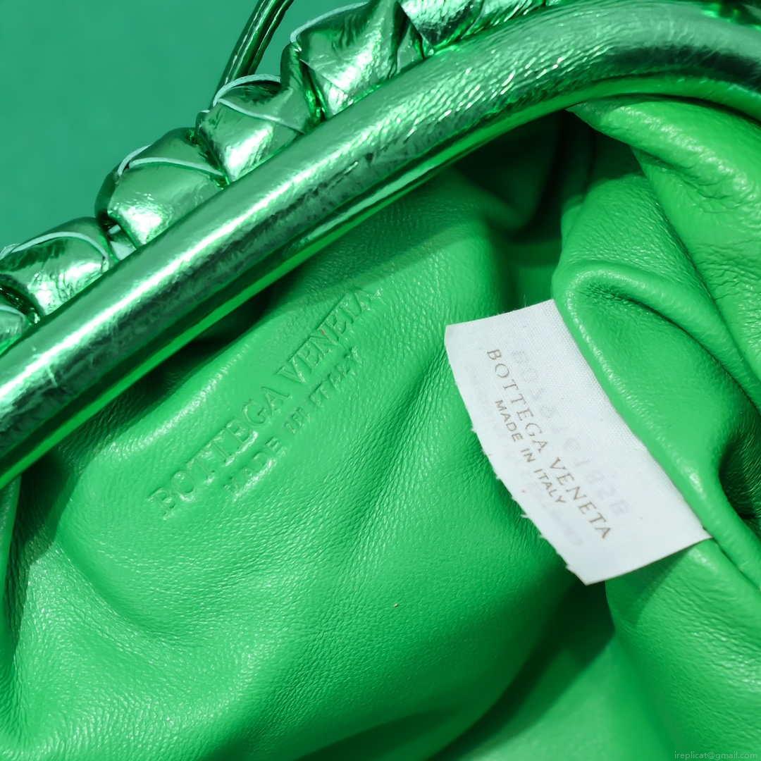 BV 585852 Bottega Veneta Mini Pouch Buckskin leather clutch with strap metallic Green