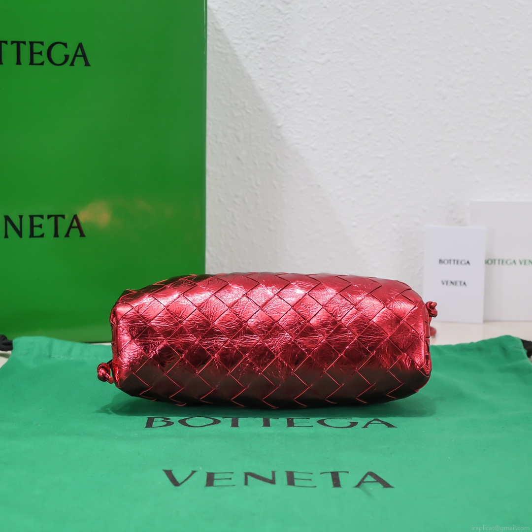 BV 585852 Bottega Veneta Mini Pouch Buckskin leather clutch with strap metallic Red