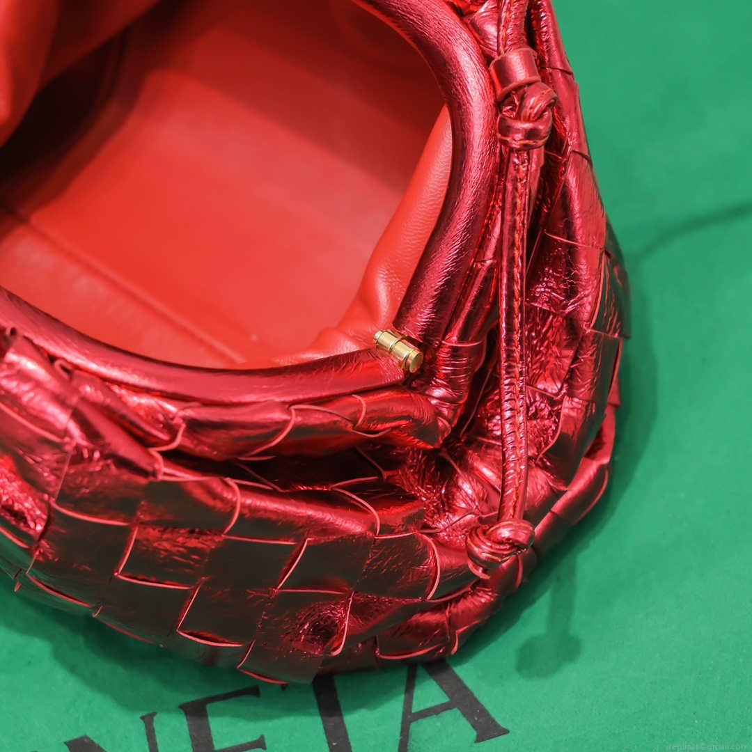 BV 585852 Bottega Veneta Mini Pouch Buckskin leather clutch with strap metallic Red