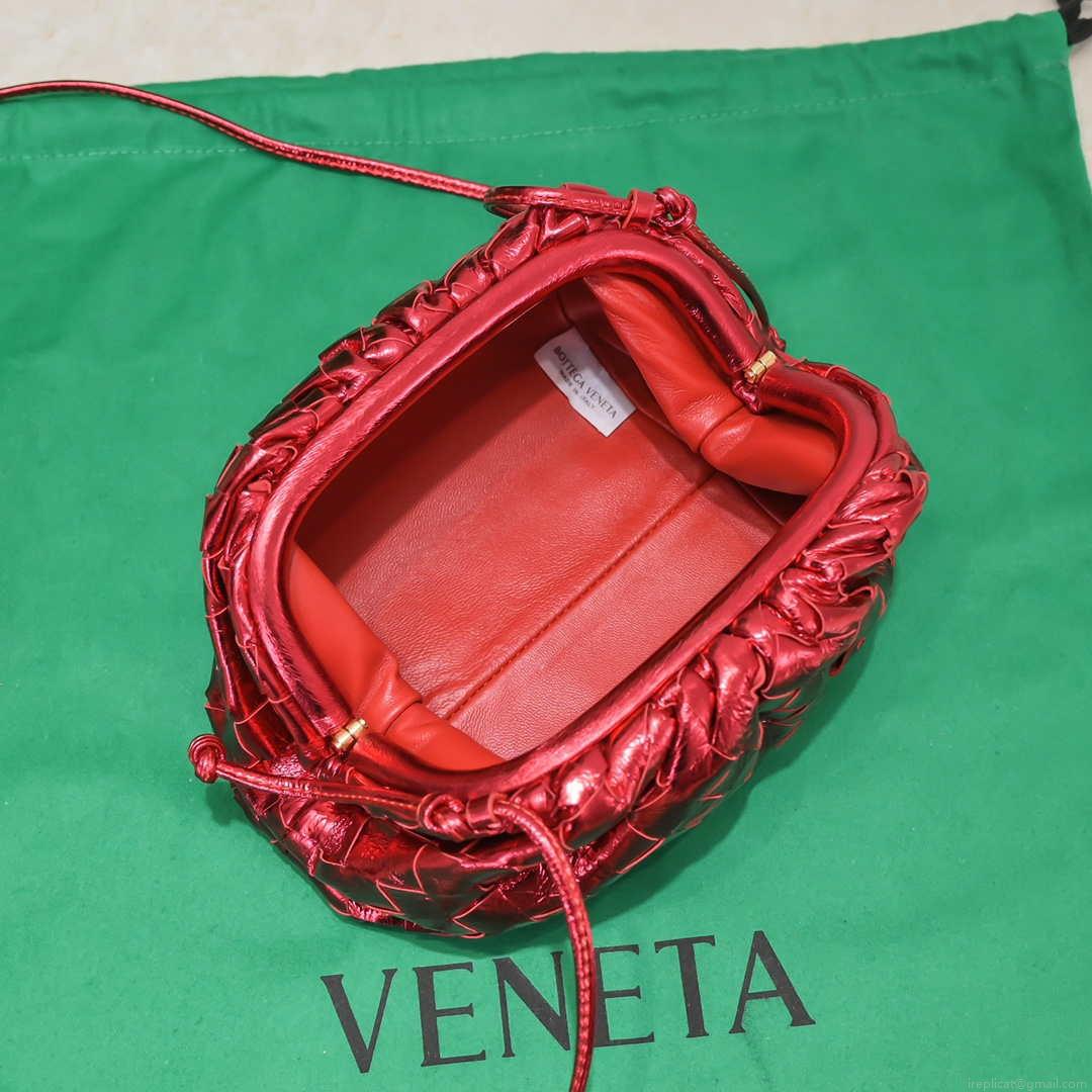 BV 585852 Bottega Veneta Mini Pouch Buckskin leather clutch with strap metallic Red