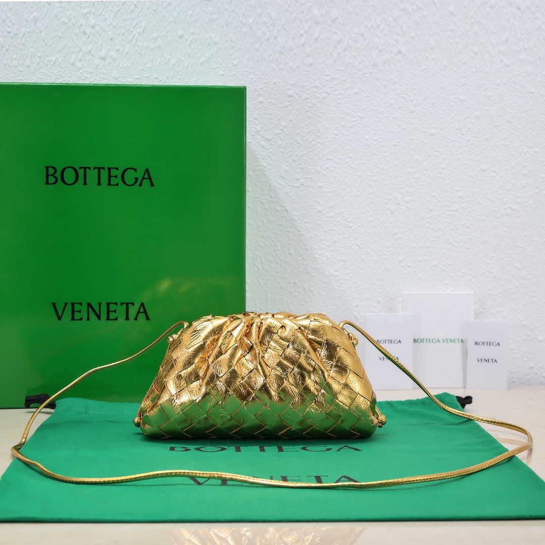 BV 585852 Bottega Veneta Mini Pouch Buckskin leather clutch with strap metallic Gold