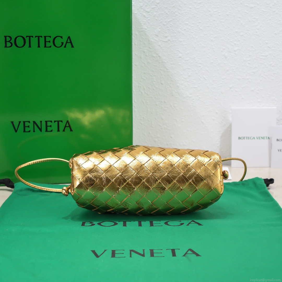 BV 585852 Bottega Veneta Mini Pouch Buckskin leather clutch with strap metallic Gold