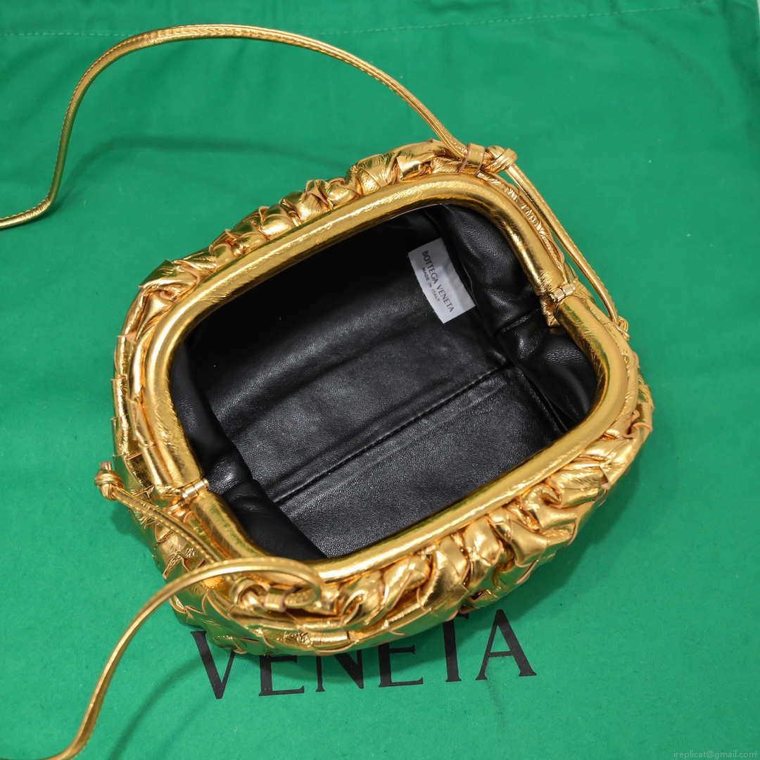 BV 585852 Bottega Veneta Mini Pouch Buckskin leather clutch with strap metallic Gold