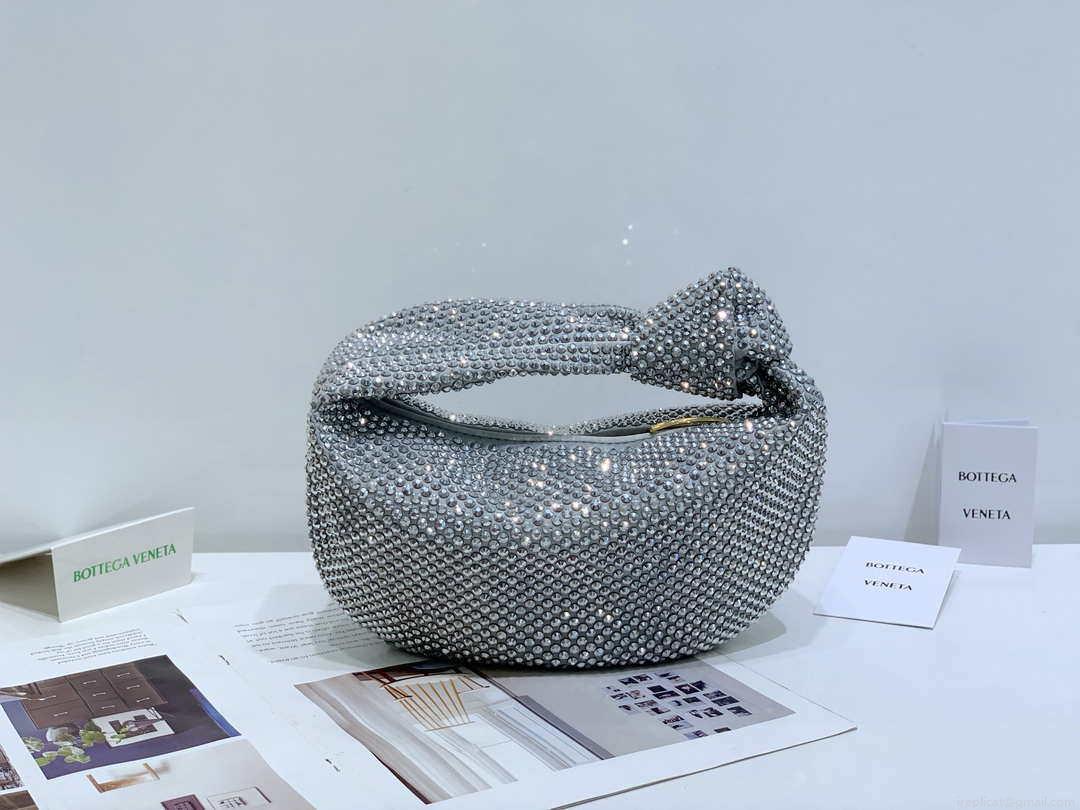Bottega Veneta BV 651876 mini Jodie Rhinestones Sliver White