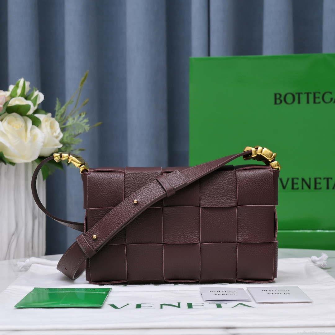 Bottega Veneta BV 666870 Cassette Intreccio grained leather cross-body bag Wine Red