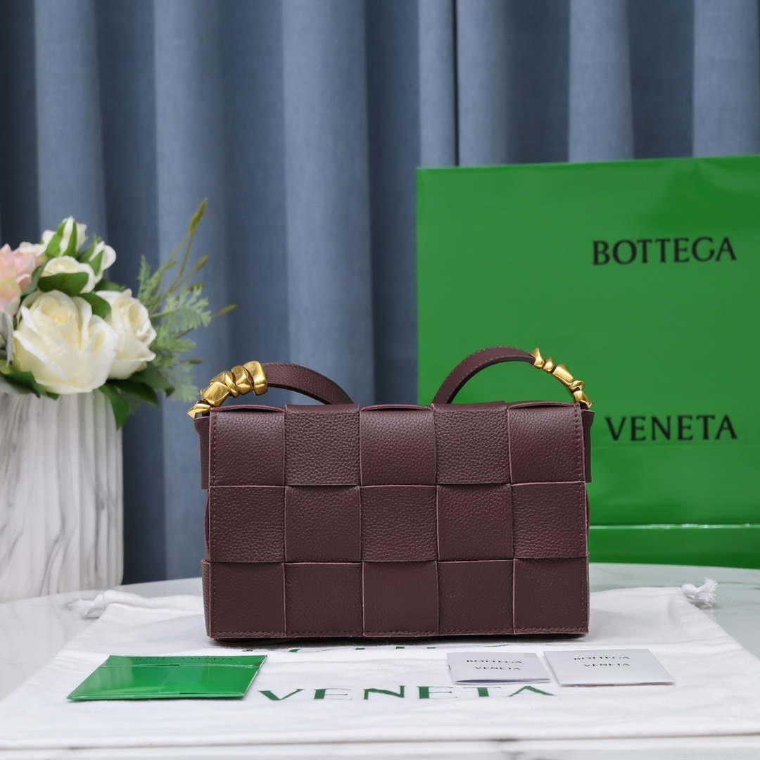 Bottega Veneta BV 666870 Cassette Intreccio grained leather cross-body bag Wine Red