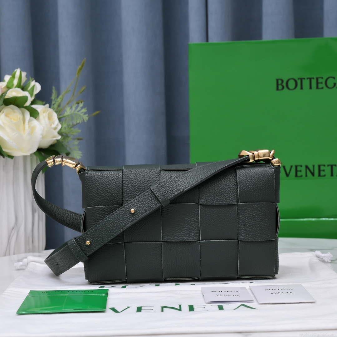 Bottega Veneta BV 666870 Cassette Intreccio grained leather cross-body bag Dark Green