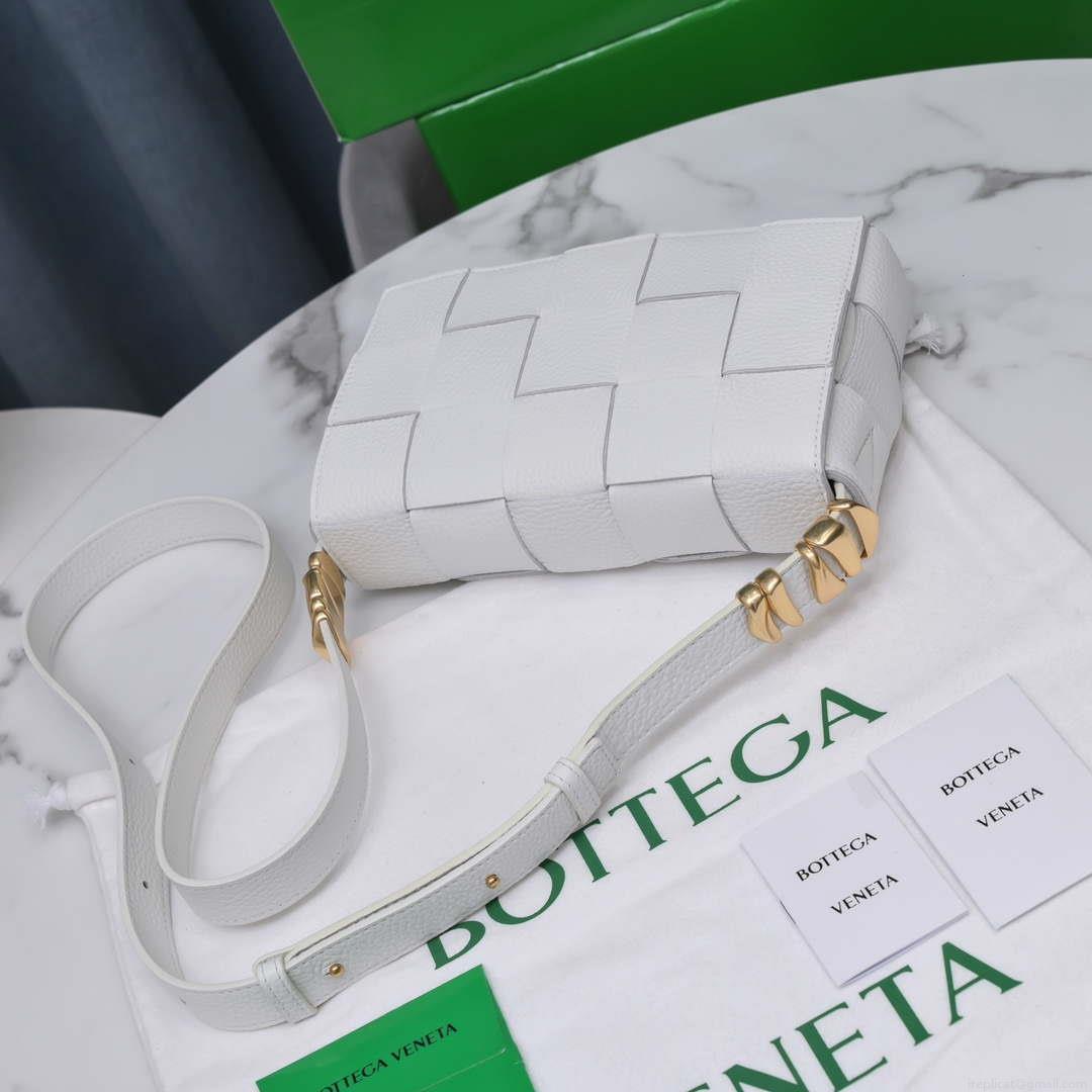 Bottega Veneta BV 666870 Cassette Intreccio grained leather cross-body bag White