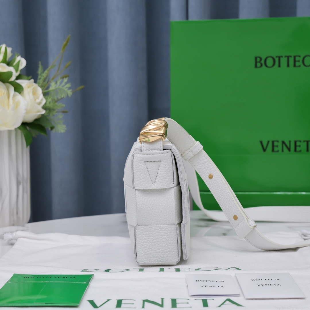Bottega Veneta BV 666870 Cassette Intreccio grained leather cross-body bag White