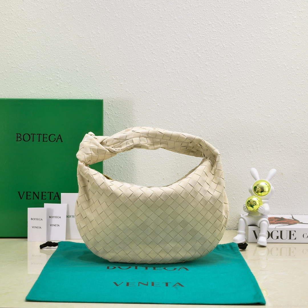 Bottega Veneta BV 690225 Teen Jodie intrecciato suede shoulder bag Beige