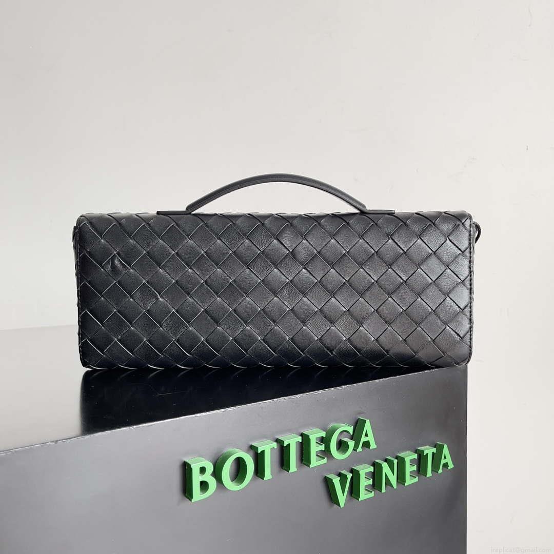 Bottega Veneta BV 741511 Long Clutch Andiamo With Handle Emerald Black