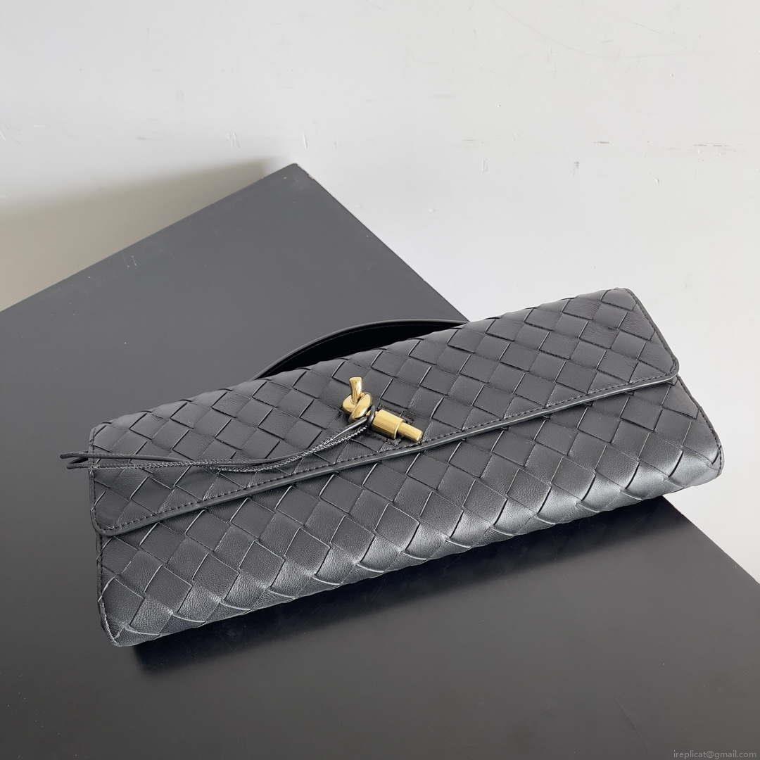 Bottega Veneta BV 741511 Long Clutch Andiamo With Handle Emerald Black