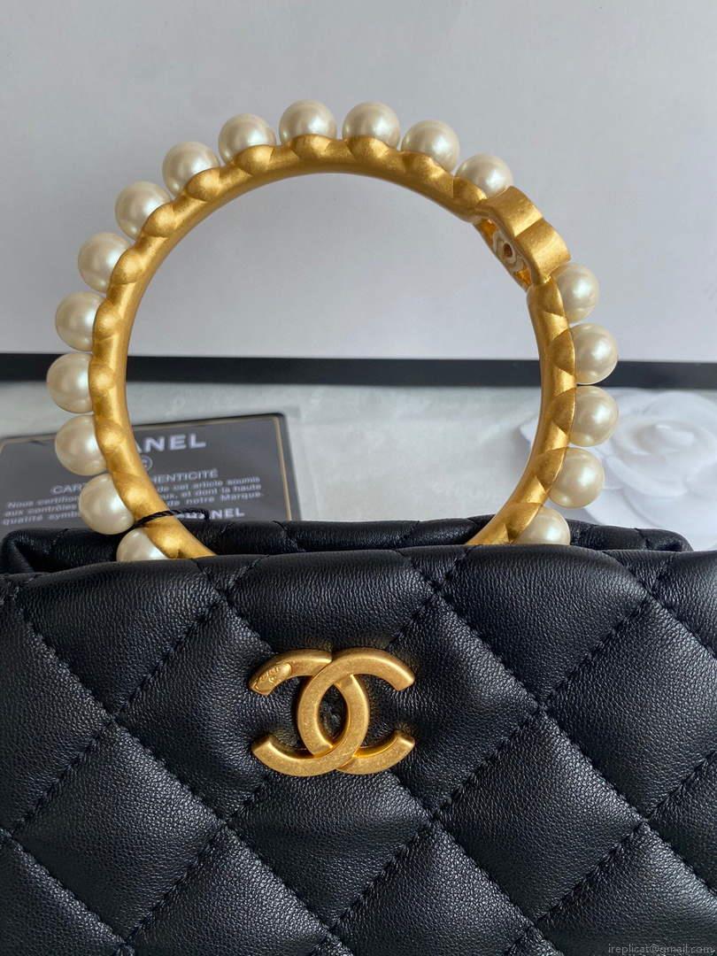 Chanel Women’s Bag Sheepskin Pearl Handle Evening Bag Handbag AS2609 Black
