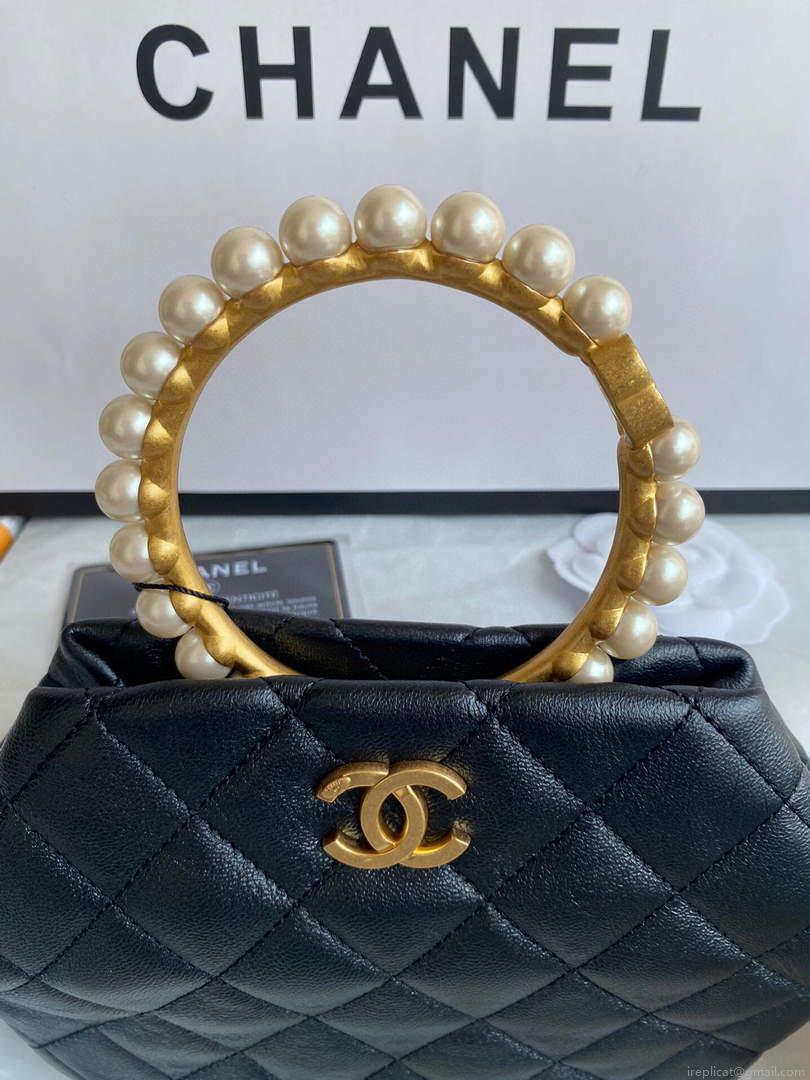 Chanel Women’s Bag Sheepskin Pearl Handle Evening Bag Handbag AS2609 Dark grey