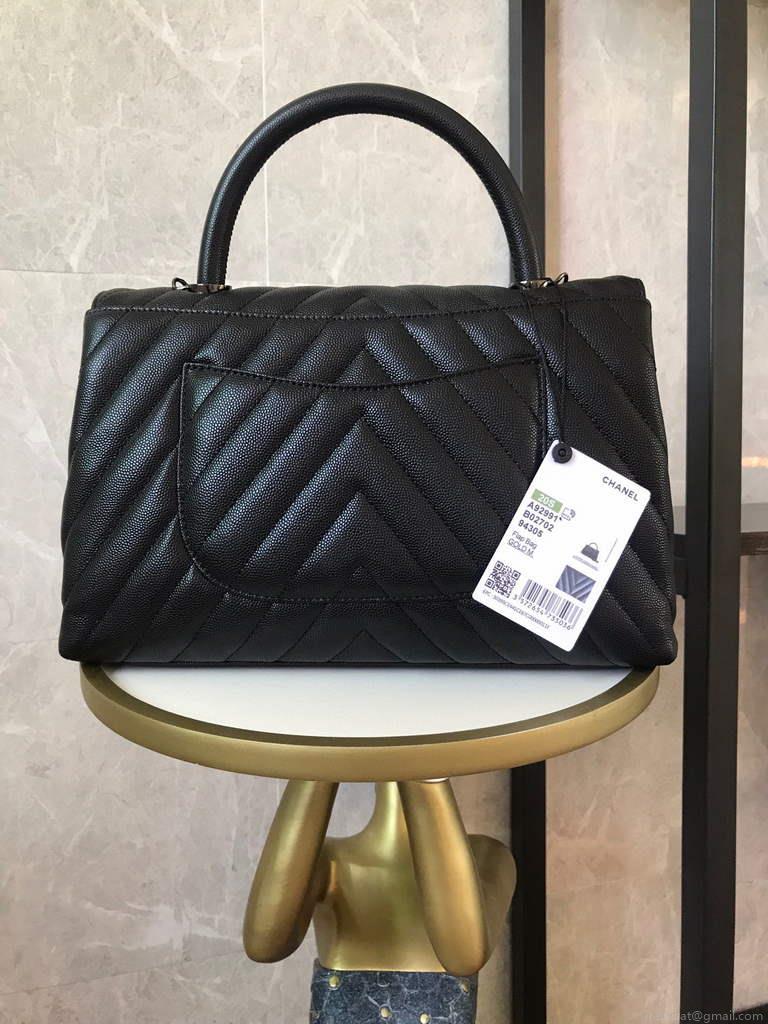 Chanel Large Flap Bag With Brown Top Handle Bag A92991 Black with Black Hardward