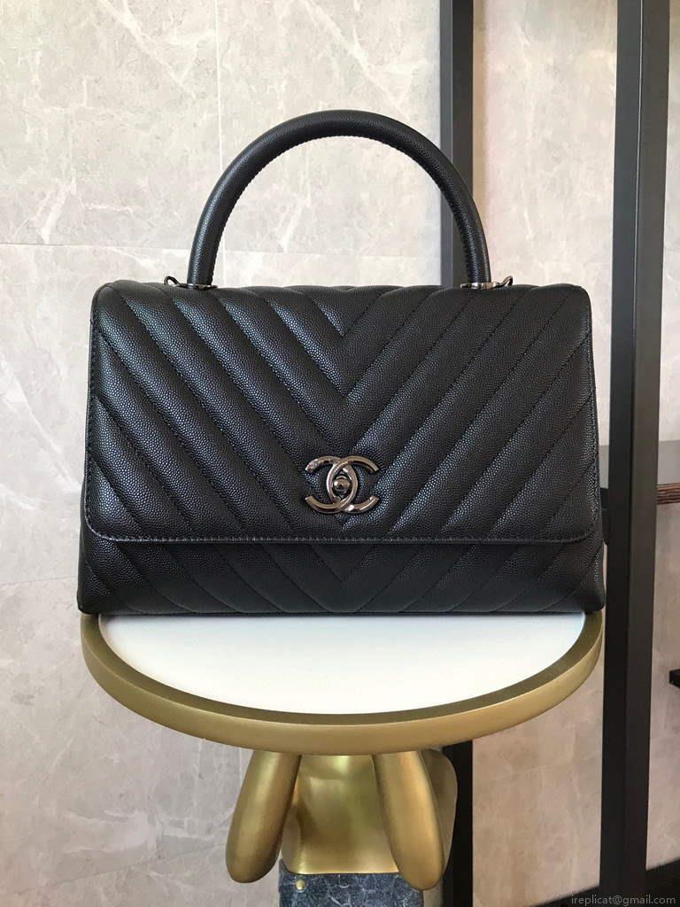 Chanel Large Flap Bag With Brown Top Handle Bag A92991 Black with Black Hardward