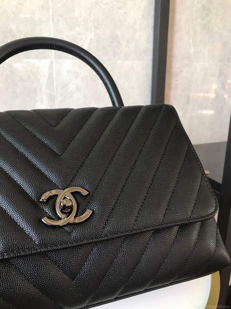 Chanel Large Flap Bag With Brown Top Handle Bag A92991 Black with Black Hardward