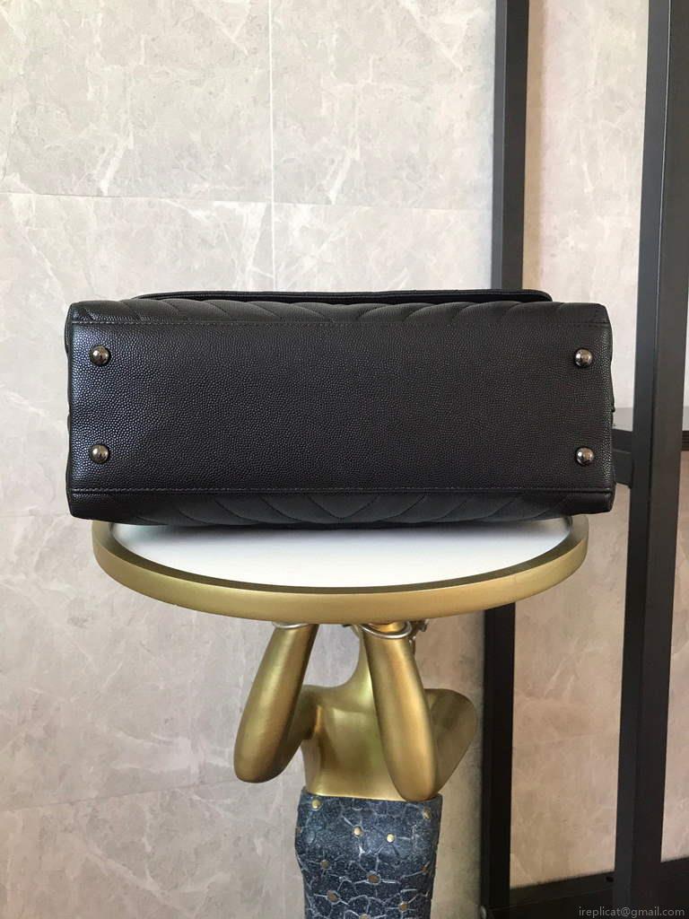 Chanel Large Flap Bag With Brown Top Handle Bag A92991 Black with Black Hardward
