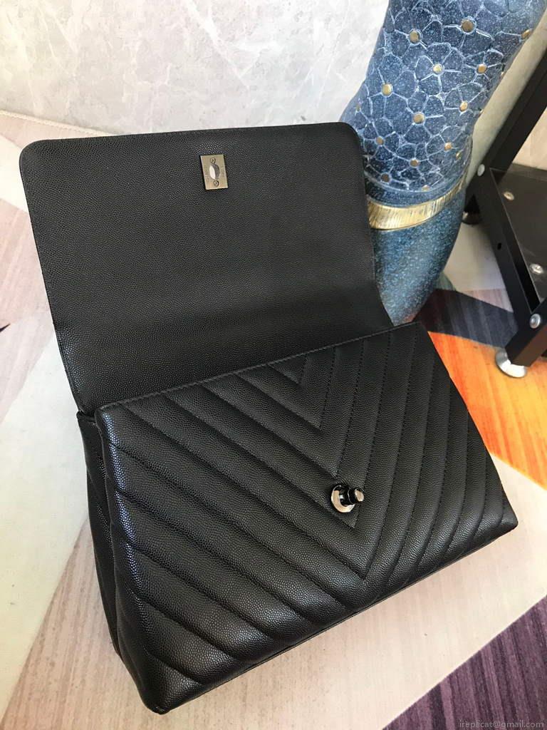 Chanel Large Flap Bag With Brown Top Handle Bag A92991 Black with Black Hardward