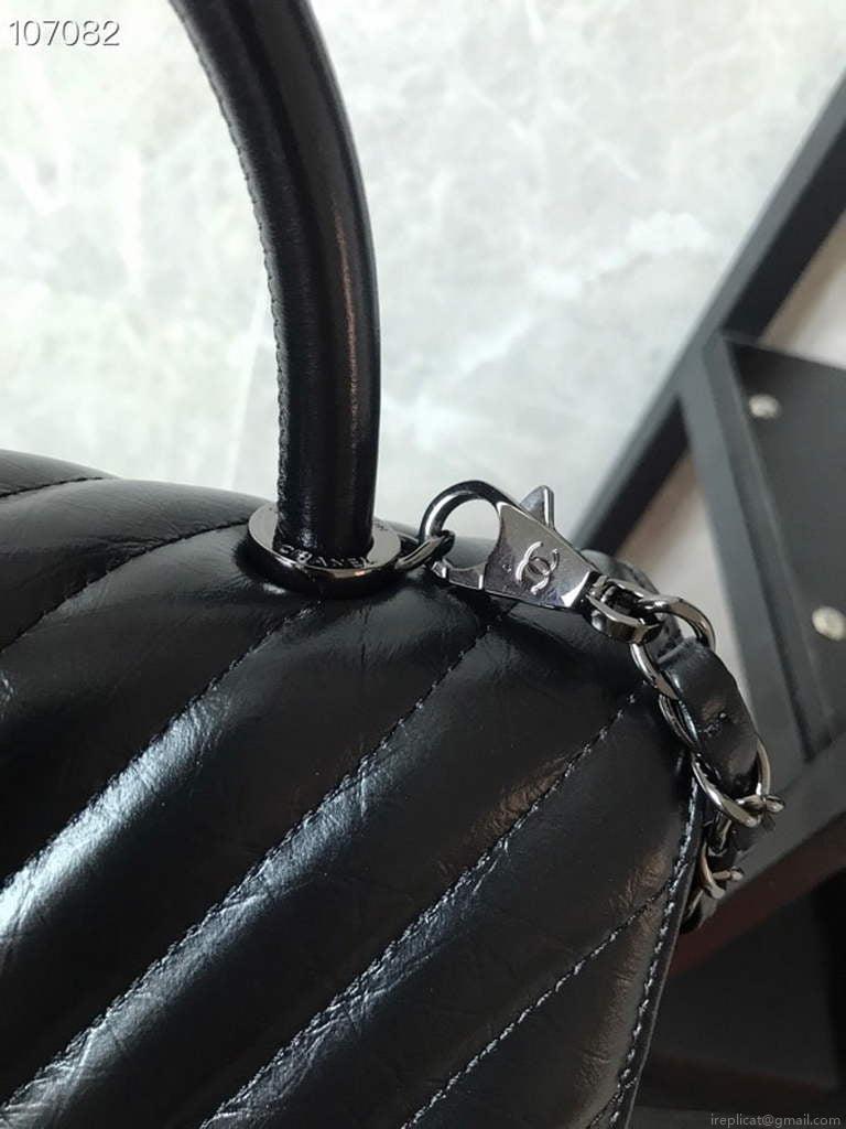 Chanel Large Top Handle Bag A92991 lambskin Black with Black Hardward