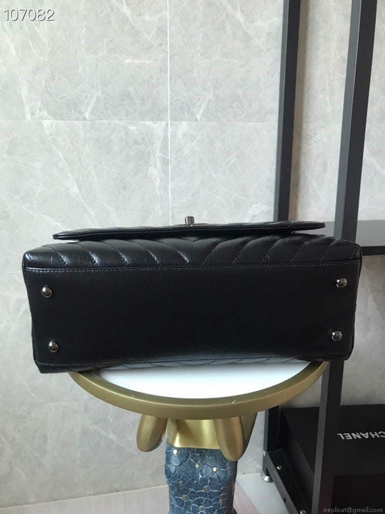 Chanel Large Top Handle Bag A92991 lambskin Black with Black Hardward