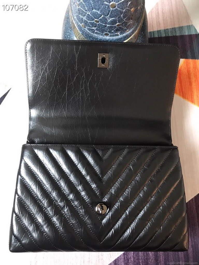 Chanel Large Top Handle Bag A92991 lambskin Black with Black Hardward