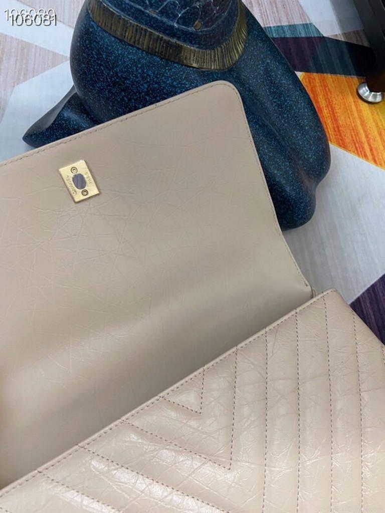 Chanel Large Top Handle Bag A92991 lambskin V gird Apricot Gold