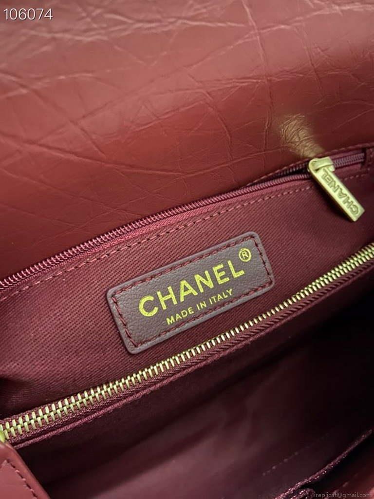 Chanel Large Top Handle Bag A92991 lambskin V gird Wine Red Gold