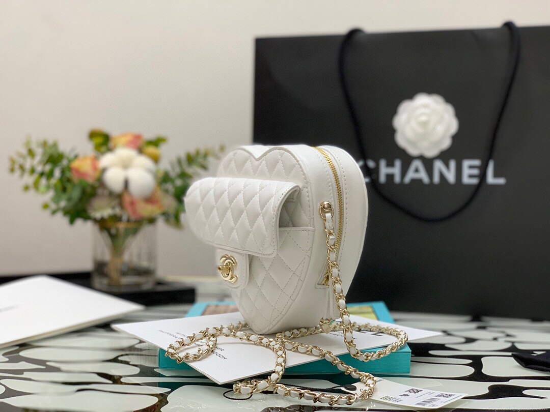 Chanel Flap Large Heart Bag Lambskin AS3191 White