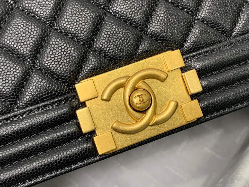 Chanel A67086 Boy Handbag Black Leather Gold