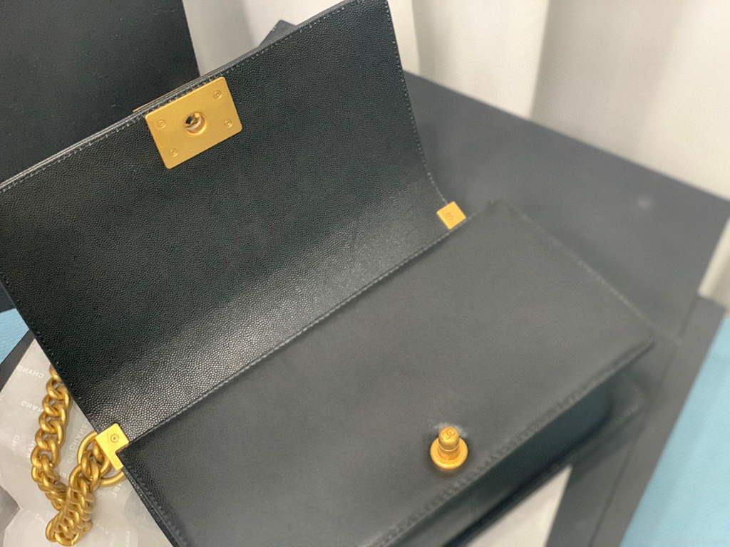 Chanel A67086 Boy Handbag Black Leather Gold