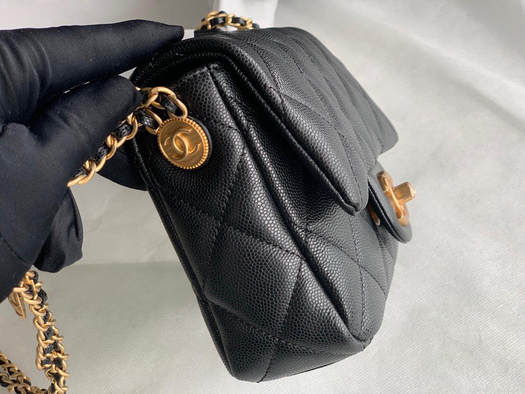Chanel Small Flap Bag Shiny Calfskin Gold-Tone Metal AS3369 Black