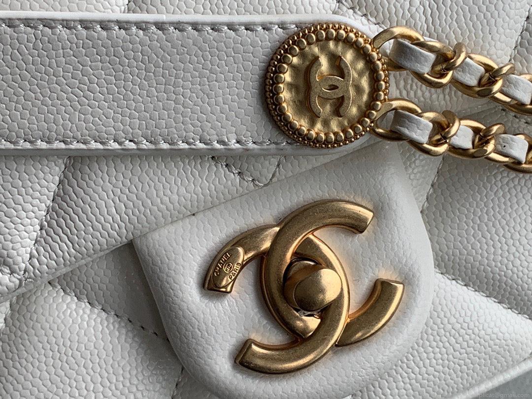Chanel Small Flap Bag Shiny Calfskin Gold-Tone Metal AS3369 White