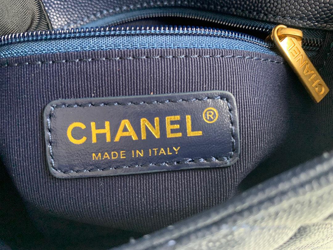 Chanel Small Flap Bag Shiny Calfskin Gold-Tone Metal AS3369 Navy Blue