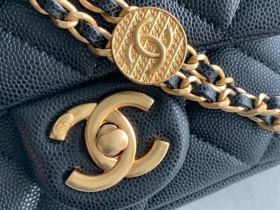 Chanel Mini Flap Bag Shiny Calfskin Gold-Tone Metal AS3368 Black