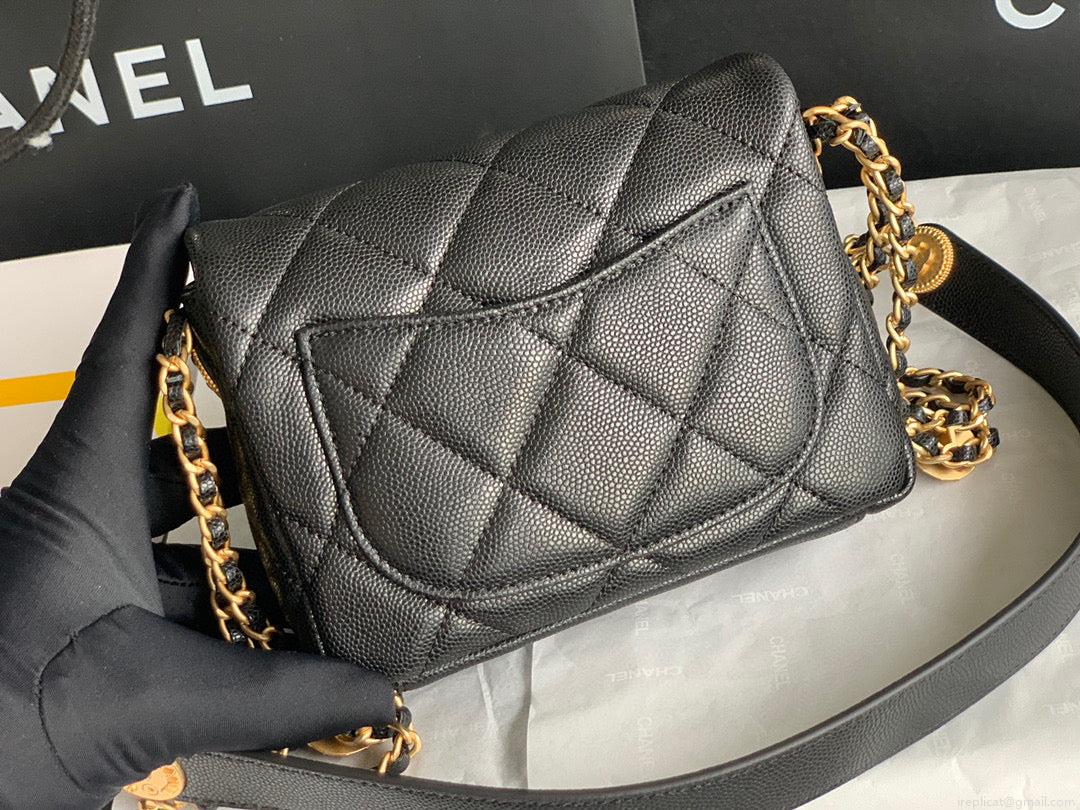 Chanel Mini Flap Bag Shiny Calfskin Gold-Tone Metal AS3368 Black