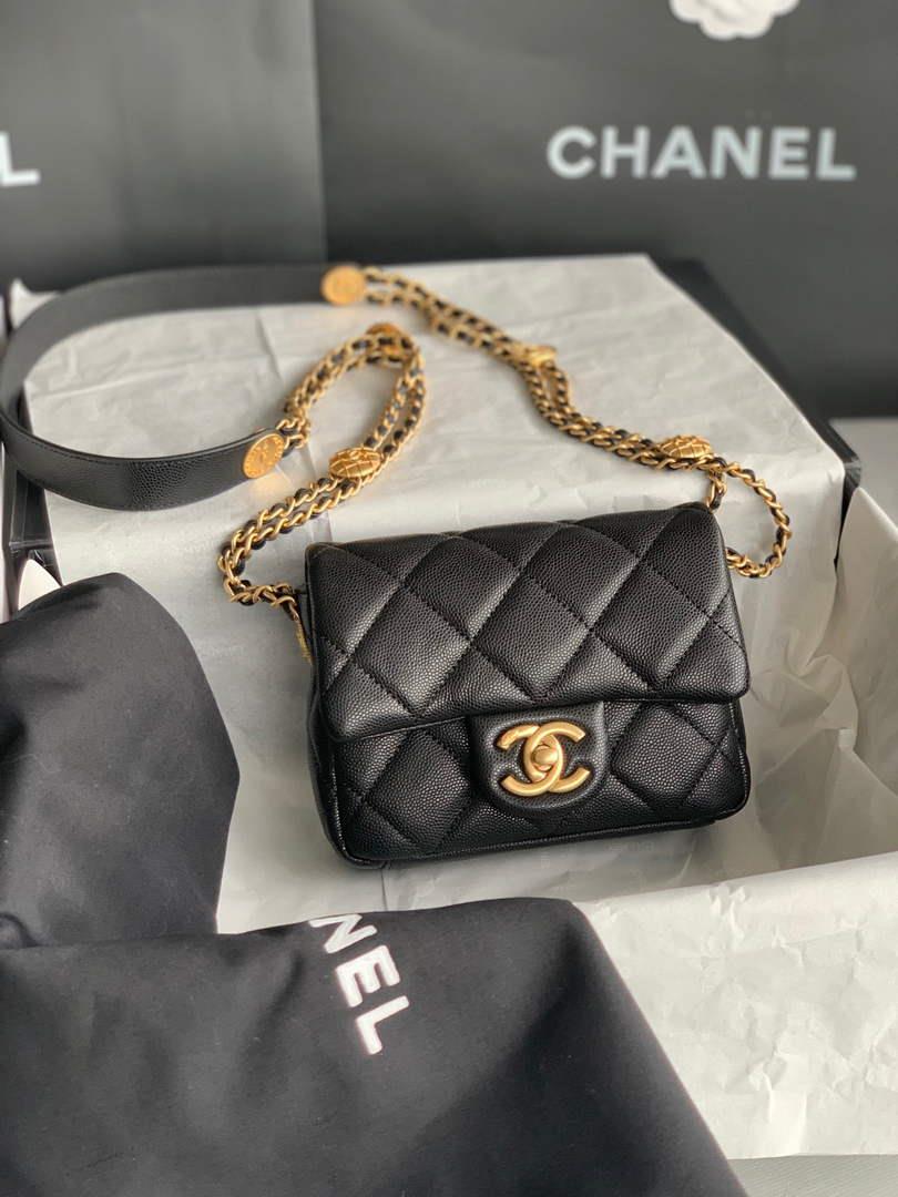 Chanel Mini Flap Bag Shiny Calfskin Gold-Tone Metal AS3368 Black