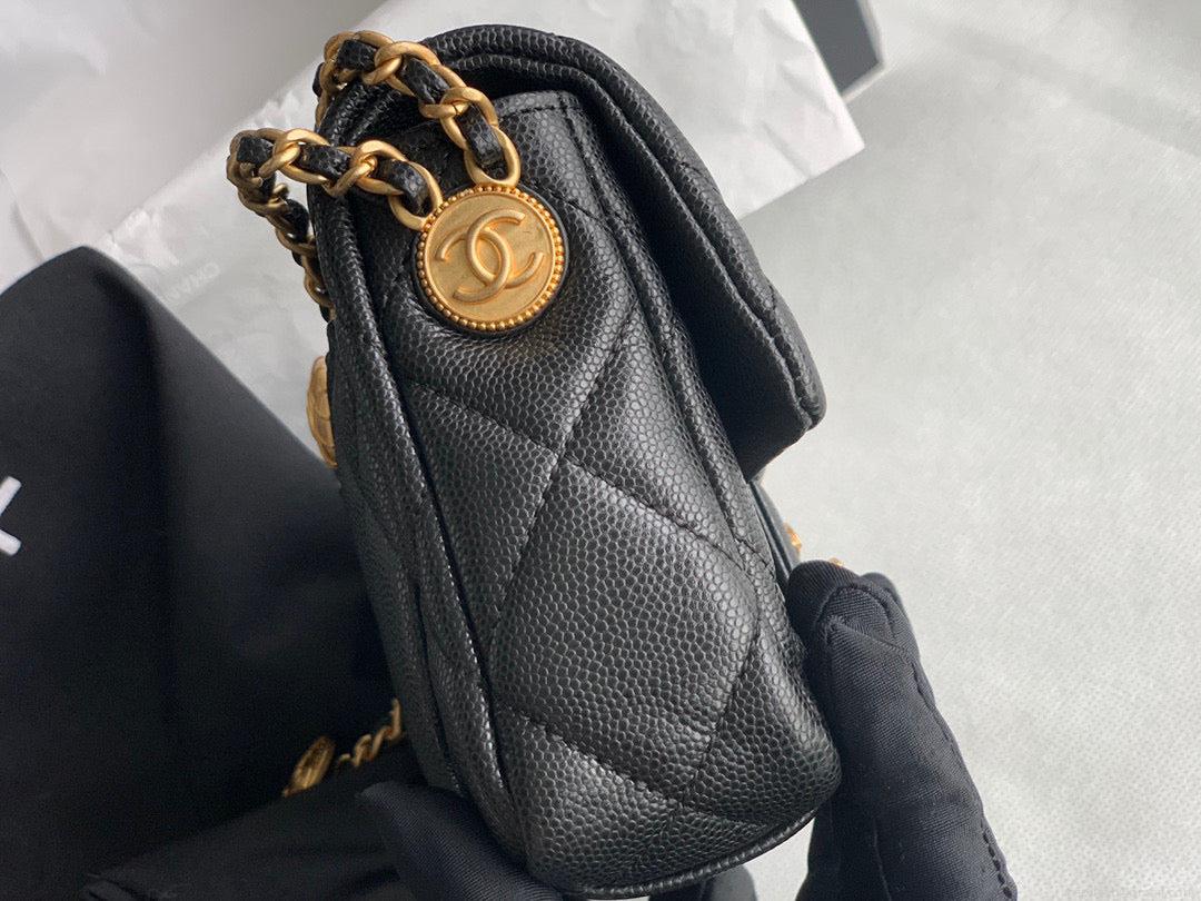 Chanel Mini Flap Bag Shiny Calfskin Gold-Tone Metal AS3368 Black
