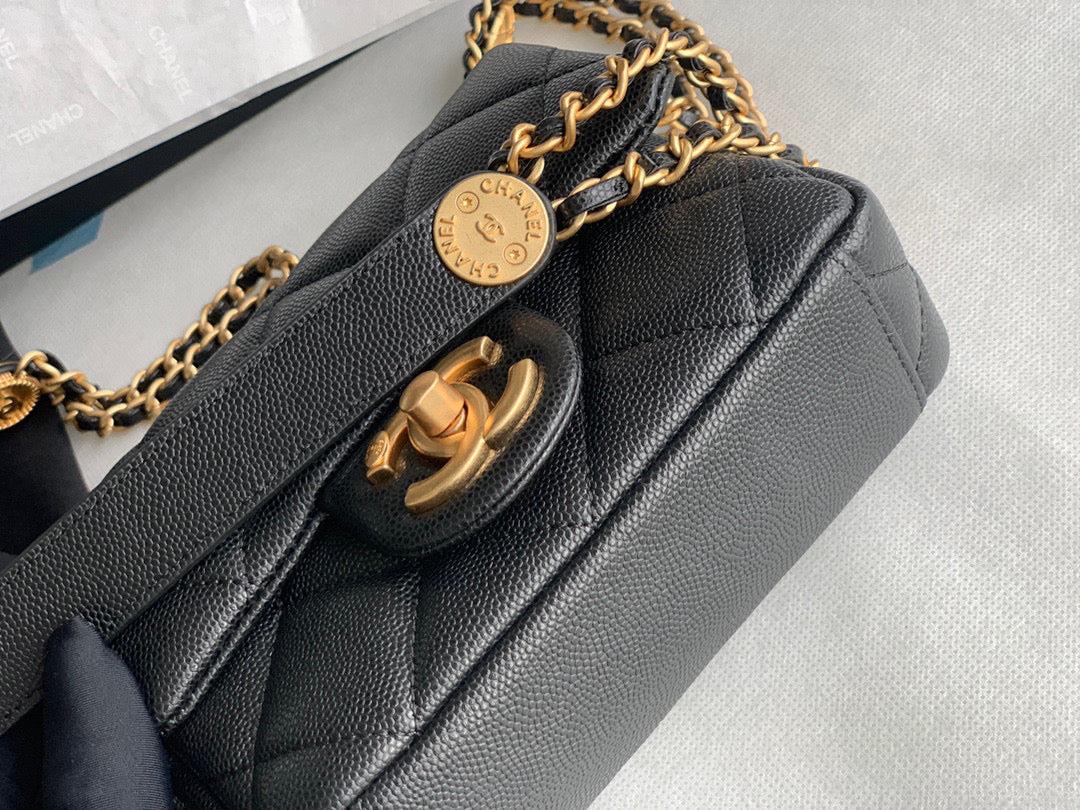 Chanel Mini Flap Bag Shiny Calfskin Gold-Tone Metal AS3368 Black