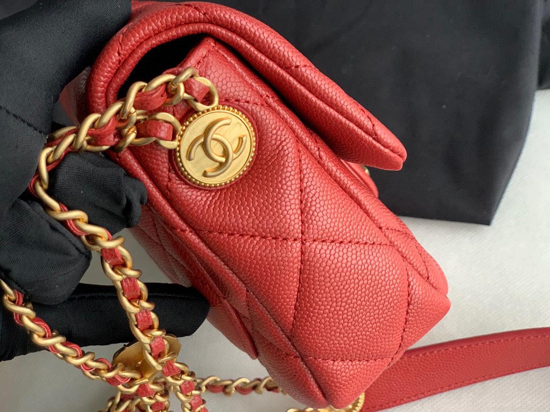 Chanel Mini Flap Bag Shiny Calfskin Gold-Tone Metal AS3368 Red