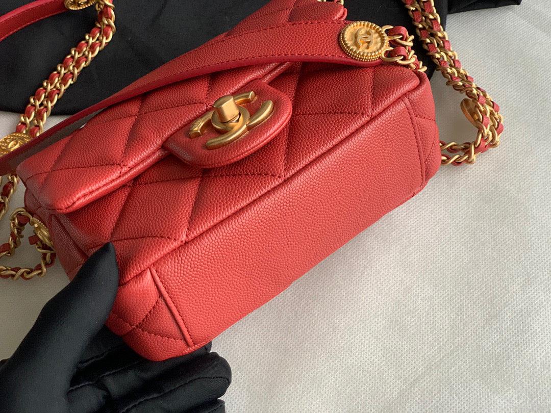 Chanel Mini Flap Bag Shiny Calfskin Gold-Tone Metal AS3368 Red