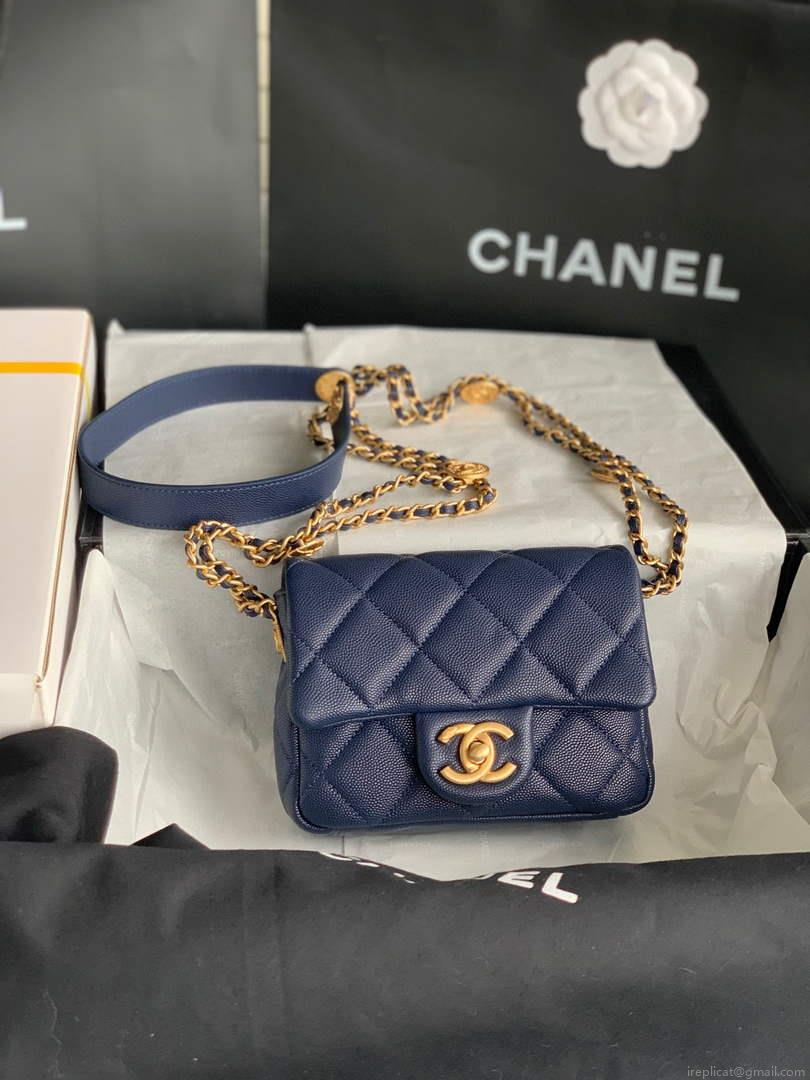 Chanel Mini Flap Bag Shiny Calfskin Gold-Tone Metal AS3368 Navy Blue