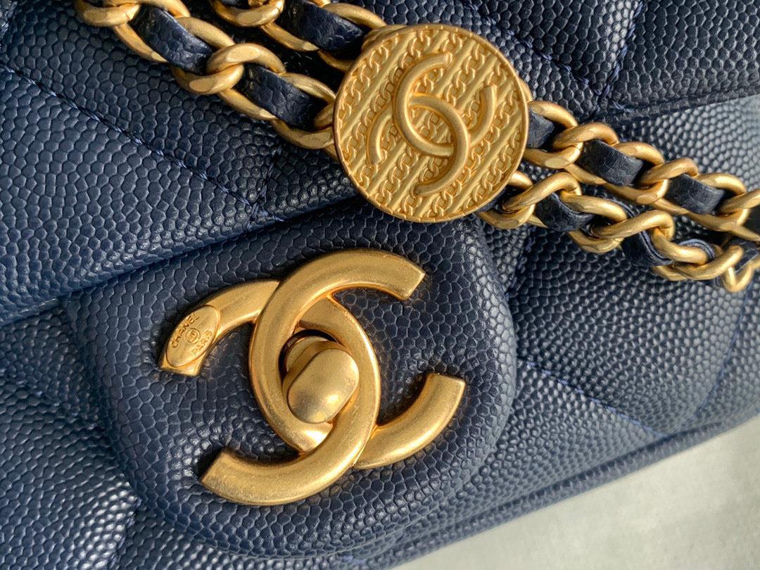 Chanel Mini Flap Bag Shiny Calfskin Gold-Tone Metal AS3368 Navy Blue
