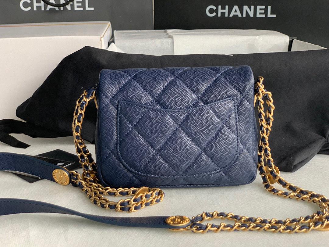 Chanel Mini Flap Bag Shiny Calfskin Gold-Tone Metal AS3368 Navy Blue