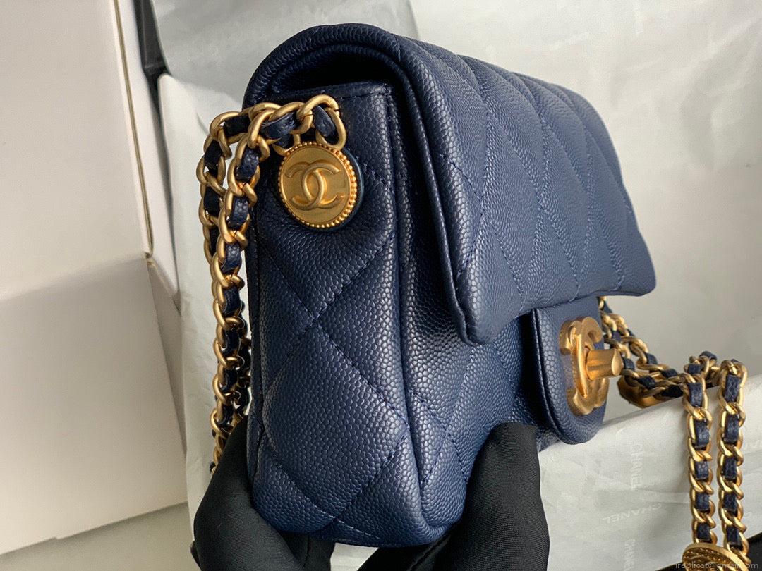 Chanel Mini Flap Bag Shiny Calfskin Gold-Tone Metal AS3368 Navy Blue