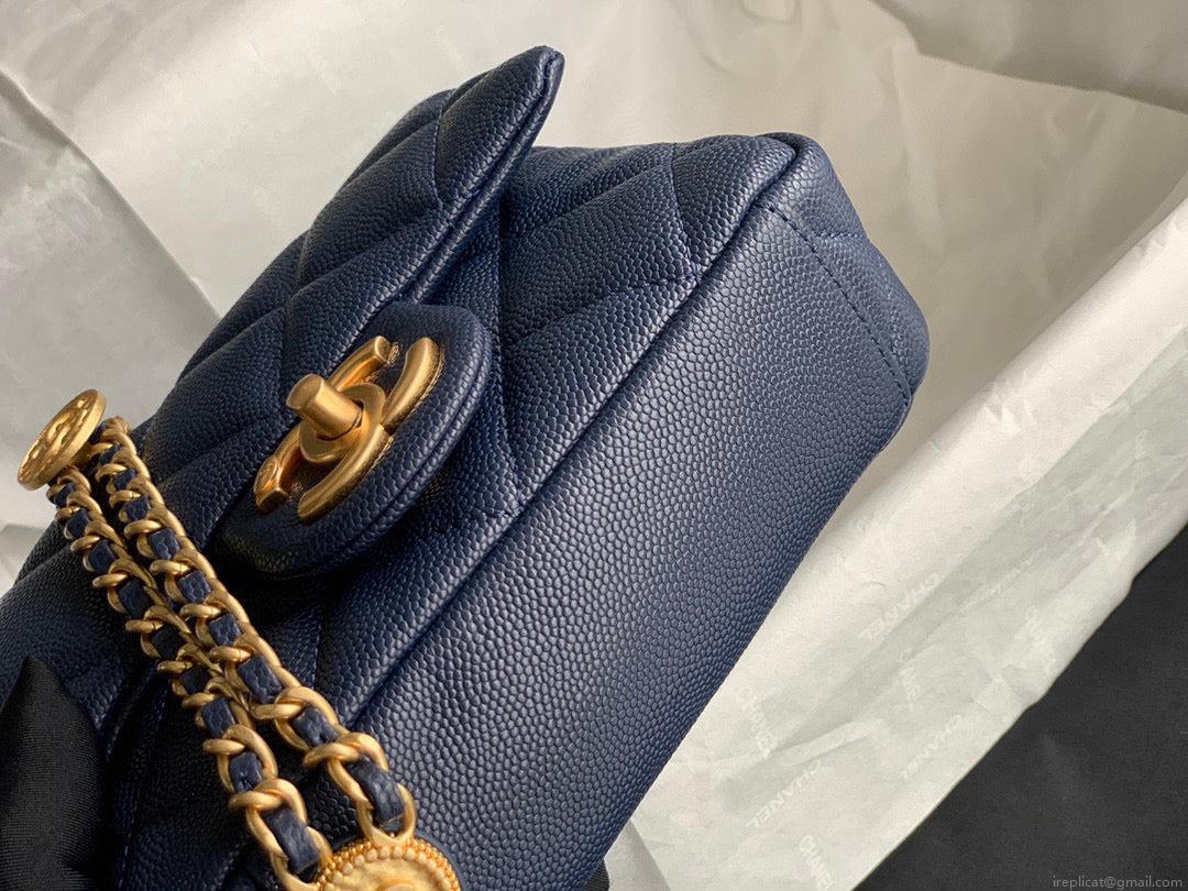 Chanel Mini Flap Bag Shiny Calfskin Gold-Tone Metal AS3368 Navy Blue