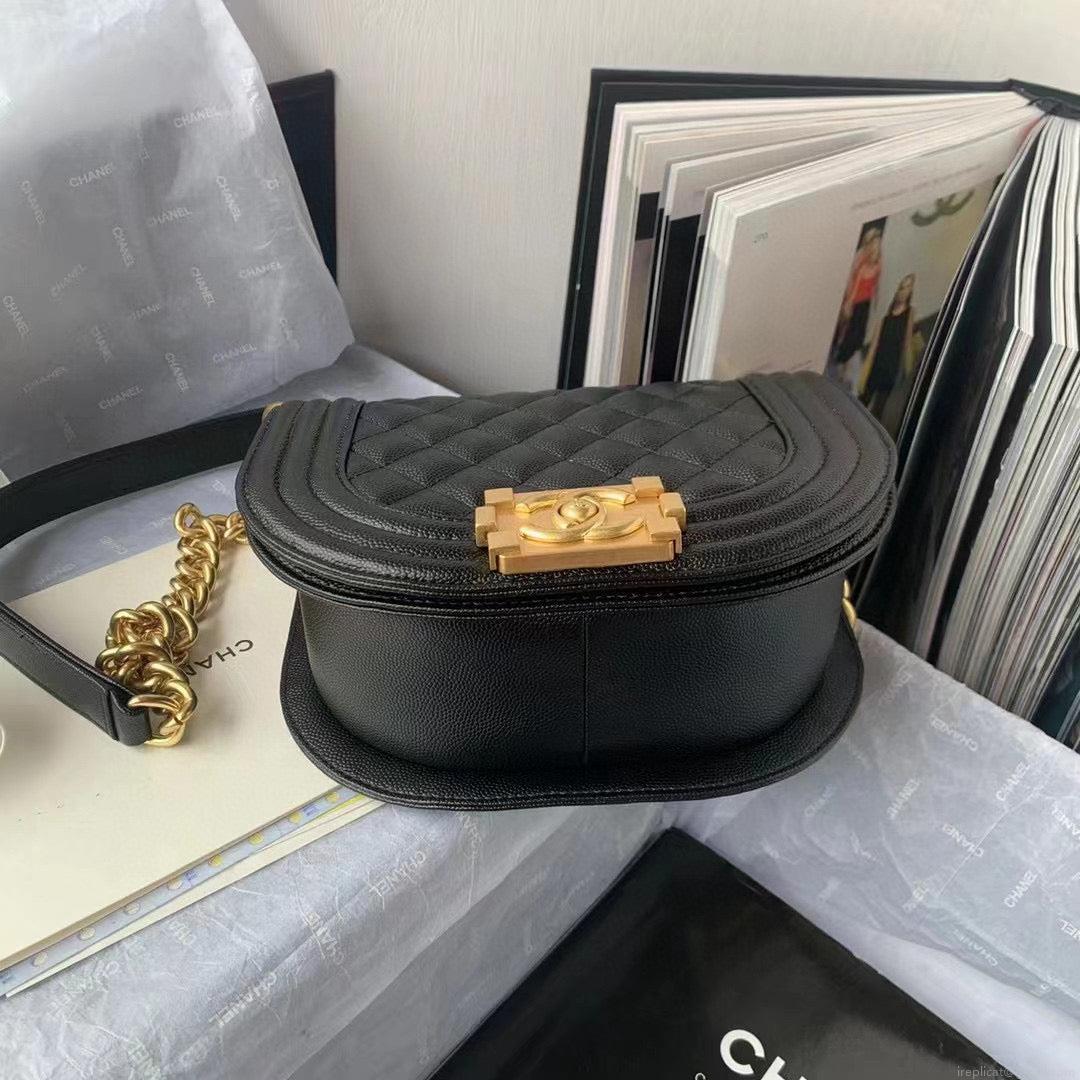 Chanel Small BOY CHANEL Messenger Bag AS3350 Lambskin Black
