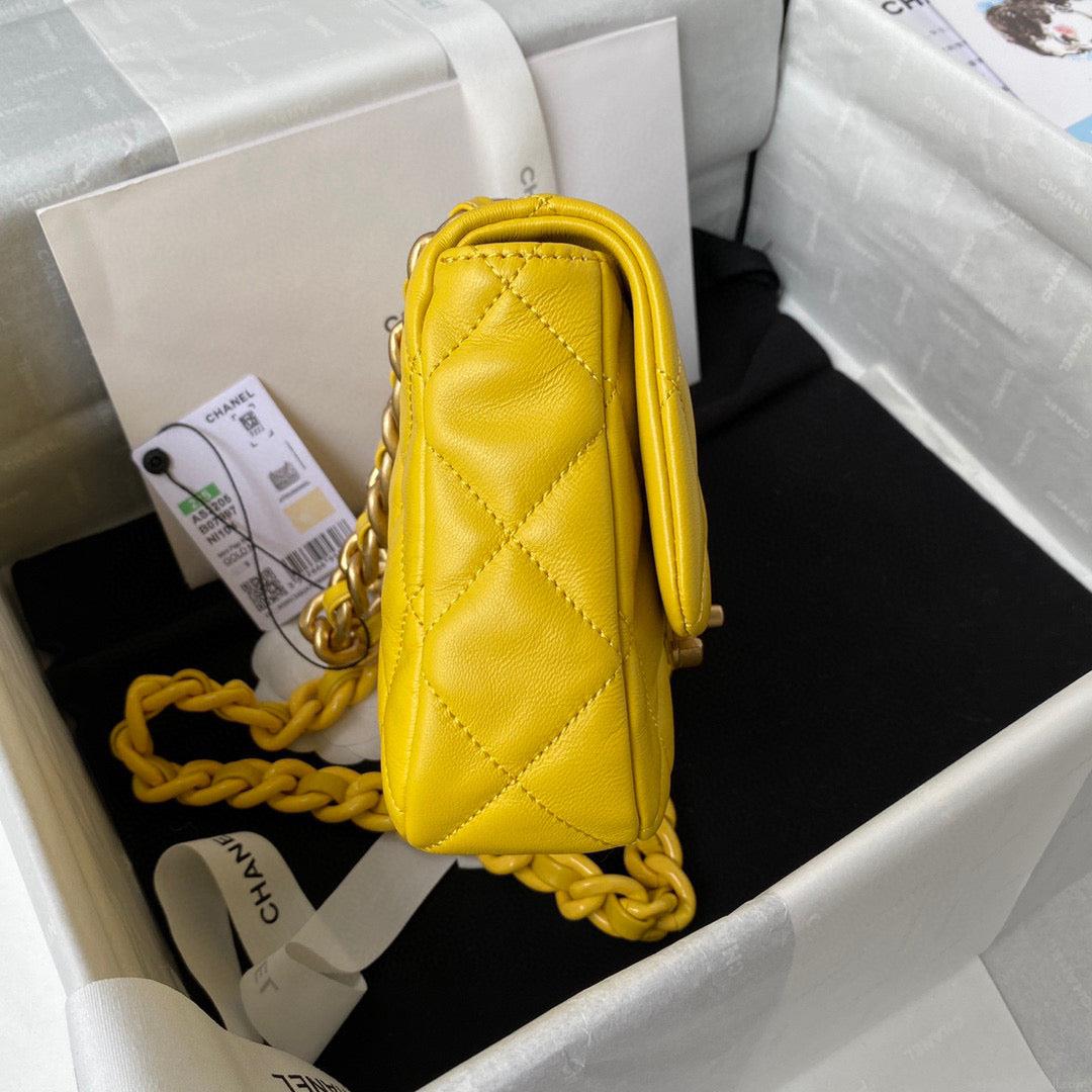 Chanel Mini Flap Bag Lambskin Gold-Tone Metal AS3205 Yellow