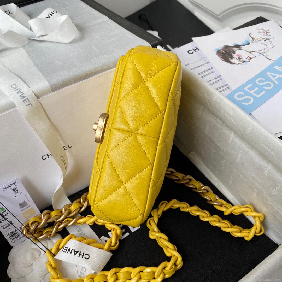 Chanel Mini Flap Bag Lambskin Gold-Tone Metal AS3205 Yellow