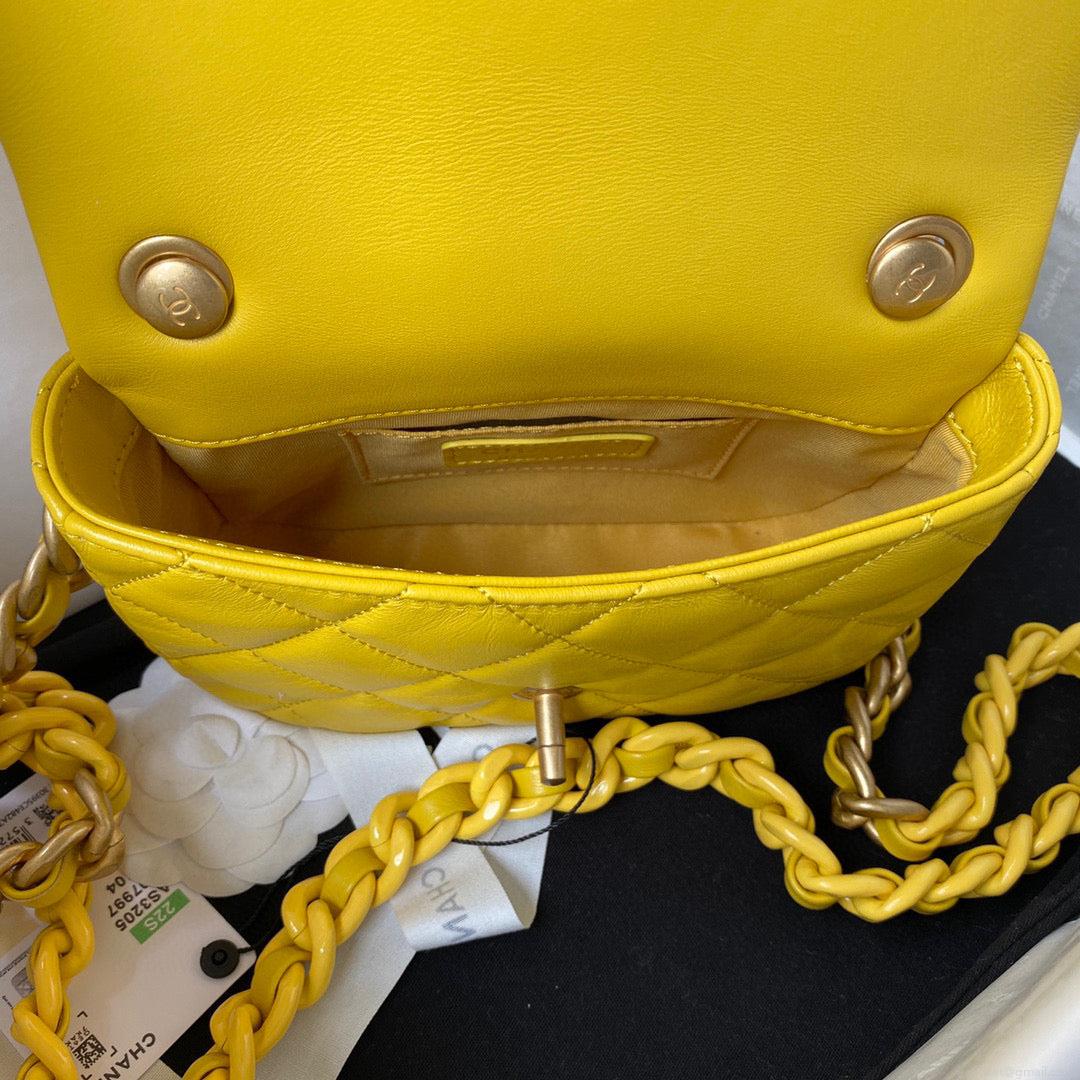 Chanel Mini Flap Bag Lambskin Gold-Tone Metal AS3205 Yellow
